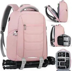 Camera Bag Backpack Professional for DSLR SLR Mirrorless Camera Waterproof Camera Laptop Backpack 14 Inch with Rain Cover Anti Theft Travel Camera Case Large Capacity Photography Backpack Pink
