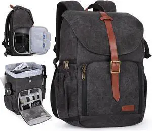 Camera Backpack, DSLR SLR Waterproof Camera Bag Backpack, Anti-Theft Photography Backpack with 15 Inch Laptop Compartment, Tripod Holder & Rain Cover, Black