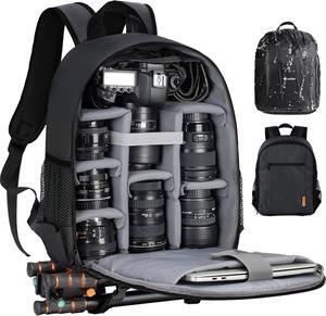 Camera Backpack Bag Small - Professional DSLR Camera Bag with Waterproof Rain Cover Laptop Compartment Photograhy Backpack Case Black TB-S