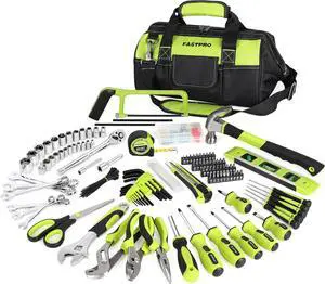 267-Piece Home Tool Set, Household Repairing Tool Kit with 13-Inch Wide Mouth Open Tool Bag, Mechanics Hand Tool Kit for DIY, Home Maintenance, Green