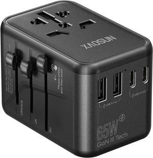 Universal Travel Adapter, 65W GaN Travel Plug Adapter, International Charger AC Plug Adapter 3 Type-C & 2 USB-A, Worldwide Travel for Most Europe EU US UK AU JP