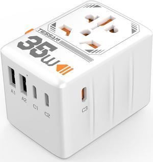 35W Universal Travel Adapter, International Plug Adaptor with 3 USB C and 2 USB A Charging Ports, Worldwide Power Outlet for US to European EU UK AUS Ireland(Type C/G/A/I)