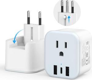 European Travel Plug Adapter Foldable International Power Plug Adapter with USB-C, Type C/L 2 in 1 Plug Adaptor for US to Most of Europe EU Spain Italy France Germany