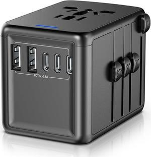 Universal Travel Adapter Offers 5.8A 3X 3.0A USB-C Ports, 2X 2.4A USB-A Ports and Multi AC Outlet, All-in-One International Power Plug Adaptor Worldwide Charger for EU US UK AU 200+ Countries