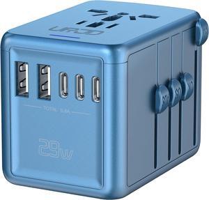 Universal Travel Adapter Offers 5.8A 3X 3.0A USB-C Ports, 2X 2.4A USB-A Ports and Multi AC Outlet, International Power Plug Adapter Converter Worldwide Travel Charger for EU USA UK AUS (Blue)