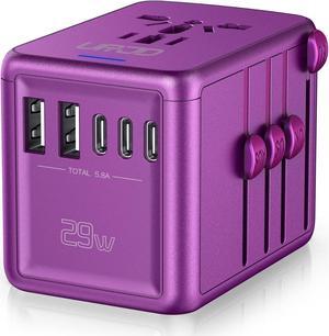 Universal Travel Adapter Offers 5.8A 3X 3.0A USB-C Ports, 2X 2.4A USB-A Ports and Multi AC Outlet, All-in-One International Power Plug Adapter Worldwide Travel Charger for EU USA UK AUS (Purple)