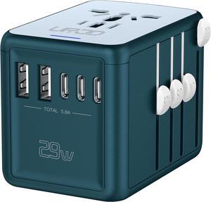 Universal Travel Adapter with 5.8A 3X 3.0A USB-C Ports, 2X 2.4A USB-A Ports and Multi AC Outlets, International Power Plug Adapter Worldwide Travel Charger for EU UK AUS USA (Type C/G/I/A Plug)