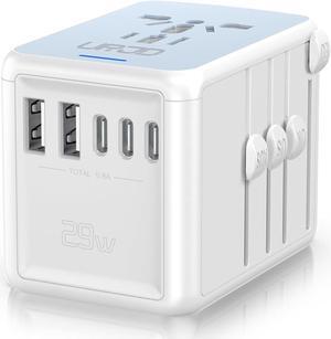 Universal Travel Adapter with 5 USB Ports (3 USB C) & Multi AC Outlet, International Power Plug Adapter Converter Worldwide Travel Wall Charger for Europe UK US AUS (Type C/G/A/I, White)