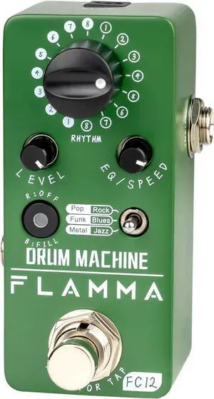 FC12 Drum Machine Guitar Pedal Drum Pedal with Real-Time FILL Function, Guitar Effect Pedal with 48 Drum Grooves 6 Music Styles & Tap Tempo EQ Presets, 44.1kHz/24Bit Mini Pedal