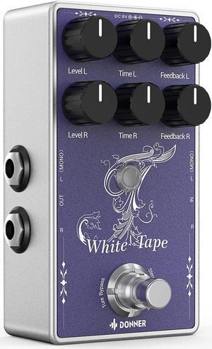 White Tape Stereo Delay Pedal, Analog Delay with Echo Effect, True Bypass, 2 Independent Channels for Electric Guitar, Bass, Synth, Drum Machine