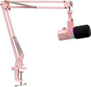 PM1 XLR USB Dynamic Microphone with Boom Arm Stand for Podcast Recording PC Computer Gaming Live Streaming Vocal Voice-Over, Studio Metal Mic, RGB Light, Mute Button, Headphones Jack (Pink)