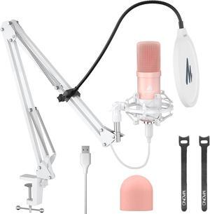 USB Microphone, 192kHz/24bit Plug & Play PC Computer Podcast Condenser Cardioid Metal Mic Kit with Professional Sound Chipset for Recording, Gaming, Singing, YouTube, AU-A04 Pink