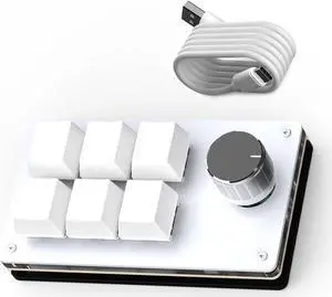 Programmable Macro Keyboard,6 Key Macro Mechanical Gaming Macro Keypad,Custom Knob KeyPad, Hot swappable Switch Gaming Keyboard,Wired programmable keypad with Drawing Programming Video White