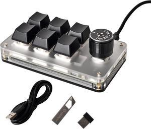 Macro Pad Macro Keyboard Programmable Keypad Customized 6-Key Mini Mechanical Gaming Keyboard One Handed Keyboard BT RGB OSU Multifunctional Macropad Knob Wireless Receiver&Type C 1m Cable