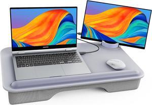 Gray ,Laptop Lap Desk for BedFits Up to 17" Laptop & MacBook,Lightweight Tray Table with Soft Leather Wrist Pad,Sturdy Phone/Tablet Holder,Laptop Stand with Cushion for Home Office/Gaming On Couch