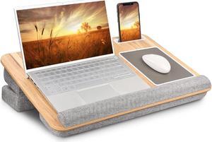 Lap Laptop Desk, Adjustable Angle Lap Desk with Cushion Fits up to 17 inch Laptop, Soft Lap Pad, Storage Function, Wrist Rest, Tablet Slot, Portable Handle, Book Lap Stand for Adult Teen StudWoodgrain