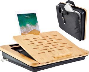 Portable Bamboo Lap Desk for Laptop Angle Adjustable with Cushion and Sleeve Case, Laptop Stand (Bamboo top Small)