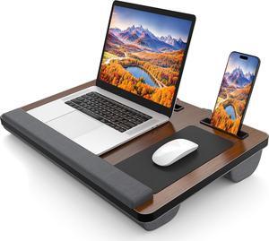 Laptop Lap Desk, Portable Large Laptop Desk for Bed, Up to 17 in Laptop Table with Wrist Rest, Mouse Pad, Tablet Phone Slot, Portable Handle, Laptop Lap Table with Cushion (Dark Brown)
