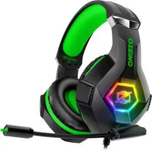 Gaming Headset for PC, Ps4, Ps5, Xbox Headset, Gaming Headphones with Noise Cancelling Flexible Mic RGB Light Memory Earmuffs for Xbox one, Switch, Mac -Green