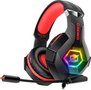 Gaming Headset for PC, Ps4, Ps5, Xbox Headset, Gaming Headphones with Noise Cancelling Flexible Mic Memory Earmuffs RGB Light for Phone, Switch, Mac -Red