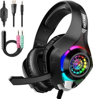 Gaming Headset for PS4 PS5 Switch Xbox One PC with RGB Light, Noise Canceling Mic, Surround Sound Gaming Headphones