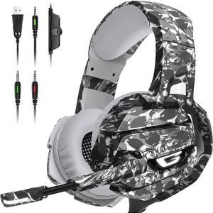 Gaming Headset with Microphone, Gaming Headphones Stereo 7.1 Surround Sound PS4 Headset 50mm Drivers, 3.5mm Audio Jack Over Ear Headphones Wired for PC Switch PlayStation Xbox PS5 Laptop
