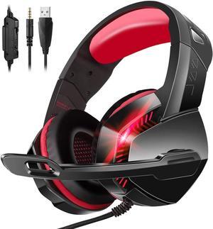 PS4 Gaming Headset with 7.1 Surround Sound, PC Headset with Noise Canceling Mic & LED Light, H3 Over Ear Headphones for Nintendo Switch, PS5, Xbox One, Laptop (Red)