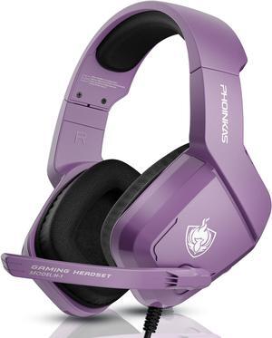 Gaming Headset for PS4, PS5, PC, Laptop, Stereo Over Ear Gaming Headphones with Noise-Canceling Mic, Gaming Headsets for XboxOne, Switch, Laptop, Mac, Phone (Purple)