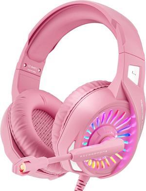 Z20 Pink Gaming Headset with Microphone, Compatible with PS4 PS5 Xbox One PC Laptop, Over-Ear Headphones with LED RGB Light, Noise Canceling Mic, Stereo Surround Sound (Pink)