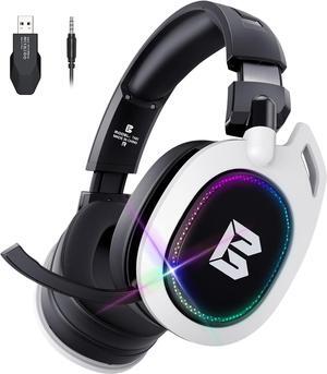 Wireless Gaming Headset for PS5 PS4 PC Mac Nintendo Switch, Bluetooth Over-Ear Headphones with Noise Isolating Microphone, Low Latency, RGB, 50H Battery, Wired Mode for Xbox Series - White
