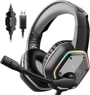 E1000 USB Gaming Headset for PC, Computer Headphones with Microphone/Mic Noise Cancelling, 7.1 Surround Sound, RGB Light - Wired Headphones for PS4, PS5 Console, Laptop, Call Center