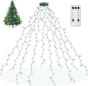Christmas Tree Lights String, 200LED Christmas Lights for Tree with 8 Light Modes & Memory Function, 5FT x 10 String Lights with Timing & Remote Control for Christmas Holiday Decorations - Cold White