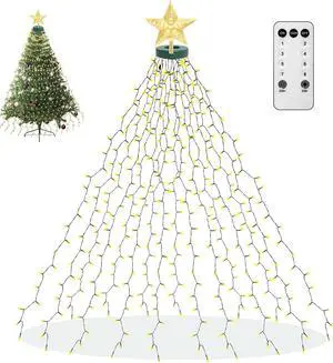 Christmas Tree Lights with Star Toppers,  410 LED Christmas Lights with 8 Modes & Memory Function, 6.6FT x 16 String Lights with Remote Control & Timing for Christmas Ornaments - Warm White