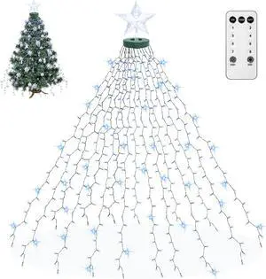 Christmas Tree Lights with Star Toppers, 410 LED Christmas Lights with 8 Modes & Memory Function, 6.6FT x 16 String Lights with Remote Control & Timing for Christmas Ornaments - Cold White
