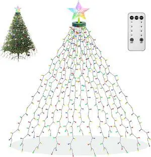 Star Topper Christmas Tree Lights, 410 LEDs Christmas Fairy Lights with Memory Function & 8 Modes, 6.6FT x 16 String Lights with Timing & Remote Control for Christmas Ornaments - Multicolor
