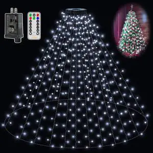 Christmas Tree Lights 400LED 8.2ft*16 Strings with Ring, 8 Lighting Modes 3 Timers Dimmable Christmas Lights Indoor with Remote, Waterproof Outdoor Christmas Lights for Xmas Decor (Cool White)