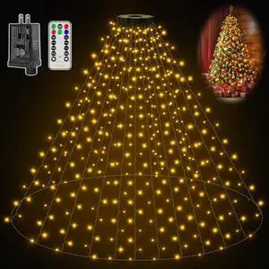 Christmas Tree Lights 400LED 8.2ft*16 Strings with Ring, 8 Lighting Modes 3 Timers Dimmable Christmas Lights Indoor with Remote, Waterproof Outdoor Christmas Lights for Xmas Decor (Warm White)