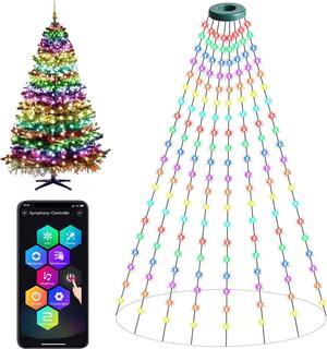 Christmas Tree String Lights with Ring Smart APP Control, 160 LED Music Sync Color Changing Indoor Decorations Waterfall Lights, IP65 Waterproof 6.6ft 8 Lines with Remote for Wedding Party Home