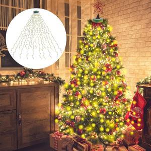 Christmas Tree Lights with Ring 16 Strings 400 LEDs, Xmas String Lights with Timer 6.6FT Easy to Install, Christmas Curtain Fairy Tree Light 8 Mode for Xmas Fir Pine Party Decoration Warm White