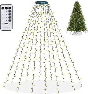 Christmas Tree Lights, 448 LED Waterfall Tree Topper Lights with Remote & 8 Lighting Modes, 8.2FT X 16 Lines Christmas Lights for Indoor Outdoor Yard Party Xmas Decoration (Warm White)