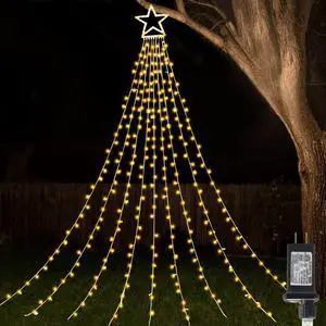 Christmas Star String Lights,11 Lighting Modes Christmas Decorations Clearance Outdoor with Remote,11Ft Waterfall Christmas Tree Lights for Christmas,New Year,Birthday(Warm White)