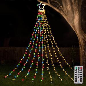Christmas Decorations Outdoor Star Lights,11Ft Christmas Tree Toppers Lights with Remote,11 Lighting Modes Waterfall Christmas String Lights for Christmas,Halloween (Color Changing)