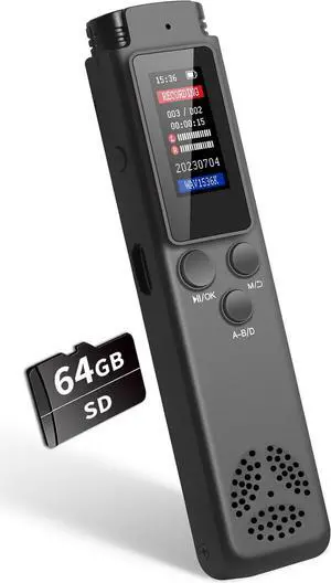 64GB Digital Voice Recorder Voice Activated Recorder for Lectures Meetings, Audio Recorder with Playback, Password, Variable Speed, Tape Recorder USB Charge, MP3