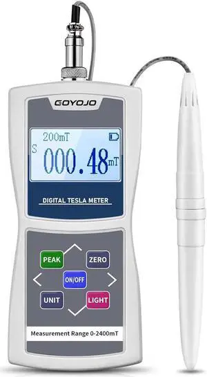Handheld Digital Gauss Meter 0-2400mT with Metal Probe High Accuracy Surface Magnetic Field Tester Automatic/Manual Data Recording Have N/S Function Accuracy ±5%