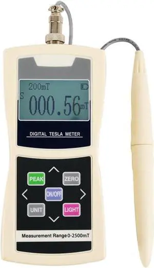 Digital Tesla Meter Handheld Gaussmeter Surface Magnetic Field Tester 0-2500mT Accuracy ±5% with N/S Function for Measuring Surface Magnetic Field of Permanent,Mechanical Parts,Magnetic Separator