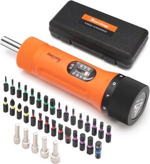 36Pcs Torque Screwdriver Wrench Driver Set 10-70 Inch Pounds lbs with 29 S2 Bits,5 Drive Sockets ,1/4" Socket Adapter for Maintenance,Tools, Bike Repairing and Mounting.