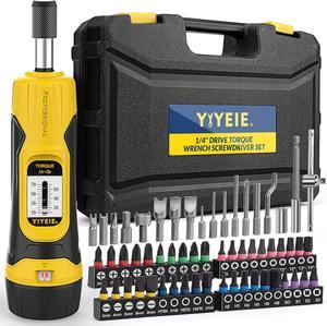 60Pcs Torque Screwdriver Wrench Set, 10-70 IN.LB, Inch Pound Torque Screwdriver Electrician with S2 Bits, 1/4 Inch Drive, 0.5 In-lbs Adjustable, Small Torque Wrench Tool Kit for Bike, Mounting