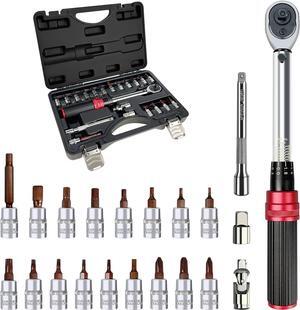 22PCS Bike Torque Wrench Set,1/4inch Drive Click Torque Screwdriver,17.7-194.7IN.LB/ 2-22NM,Bicycle Tool Kit With Allen Wrench,Torx Bit Set and Dual-Direction Reversible Ratcheting Wrench Set