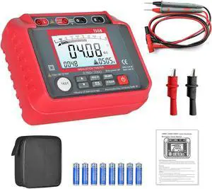 Megohmmeter 0.1M-20G Digital Insulation Resistance Tester with 50V/100V/250V/500V/1000V Output Voltage, Data Logging, 10V~600V AC/DC Voltmeter Megohm Meter w/Test Lead & Zipper Bag