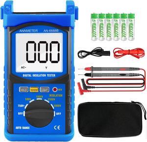 Digital Insulation Resistance Tester, Megohmmeter 200G Meg Ohmmeter, 500V/1000V/2500V/5kV Test Voltage, Auto Ranging Mega Ohm Meter AC Voltmeter AI-6688B with Over-Range Indicator